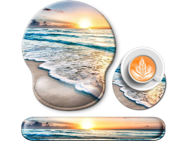 Mouse Pad and Keyboard Wrist Rest Support,Ergonomic Mouse Pad Set Mousepad With Coaster and Non-Slip PU Base,Pain Relief for Desk Desktop Gaming,...