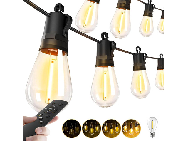 Outdoor String Lights Patio LED - 15M 50FT Outside Waterproof Dimmable Shatterproof, S14 Porch Light Edison Plastic Bulb Pergola Hanging Balcony...