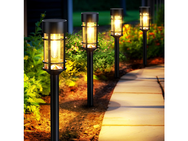 Solar Pathway Lights, 8 Pack LED Solar Lights Outdoor Waterproof, Glass Metal Garden Lighting for Yard Path Landscape Lawn Walkway Driveway, 3000K