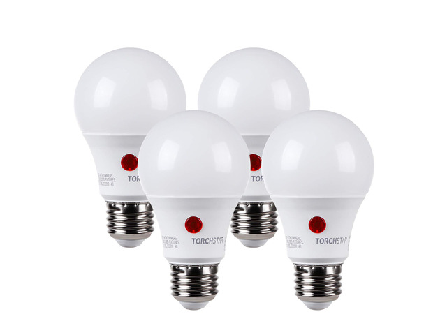 4-Pack Dusk to Dawn LED Light Bulb Outdoor, A19, 5000K Photocell Sensor, Auto On/Off, UL FCC DOE Listed, for Outdoor Lighting, A19 LED Light Bulb,...