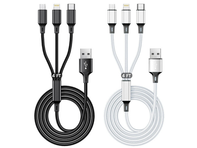 USB Charging Cable 2Pack 4FT, 3 in 1 Charger Cord Universal Charger 3 in 1 Phone Charger Cord with Type-C, Micro USB, L Port, Travel Charger for...