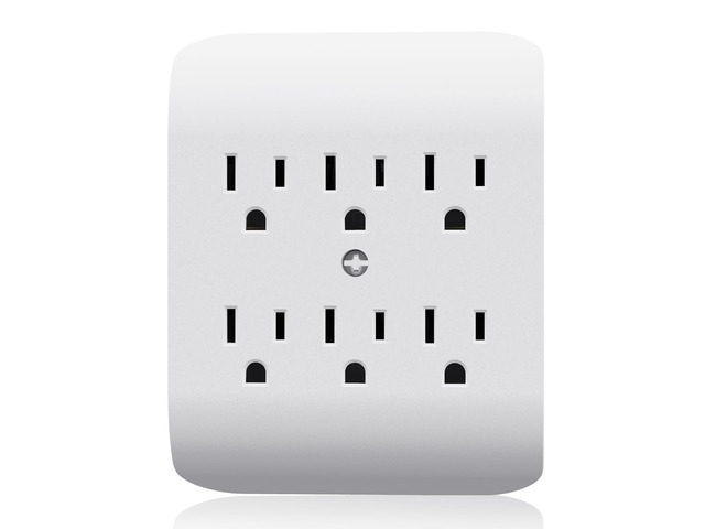 6-Outlet Extender with Central Anchor, 3-Prong Grounded Wall Tab, Multiple Outlet Extender with 6 Electrical Outlets, ETL Listed, 2 Packs, White