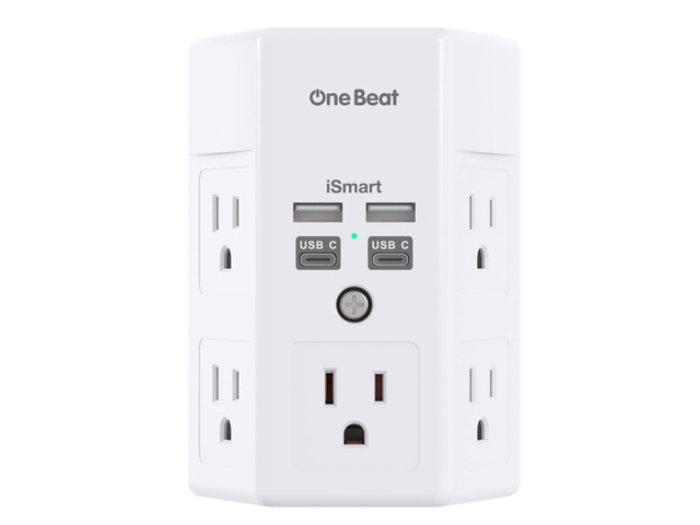 Surge Protector Wall Outlet Extender,3-Sided Outlet Splitter 1680J 5 Outlets & 4 USB Ports (2 USB-C),Multi Plug Outlet Adapter, Wall Mount, ETL...