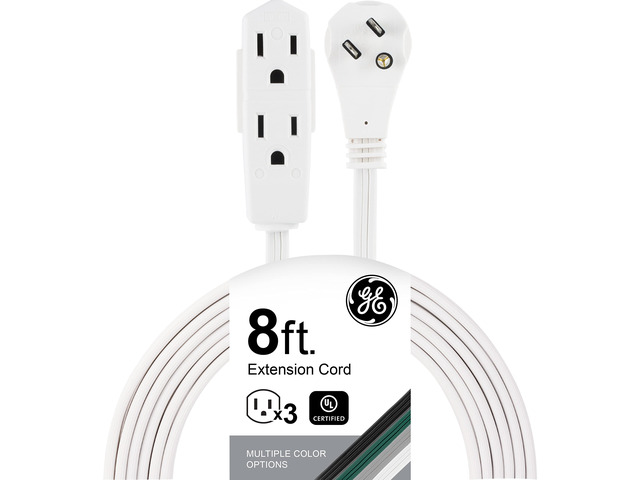 3-Outlet Flat Plug Extension Cord 8 Ft Grounded Extension Cord Multiple Outlets, 3 Prong Outlet Extender, Flat Plug, Indoor, Power Strip, 16 Gau,...