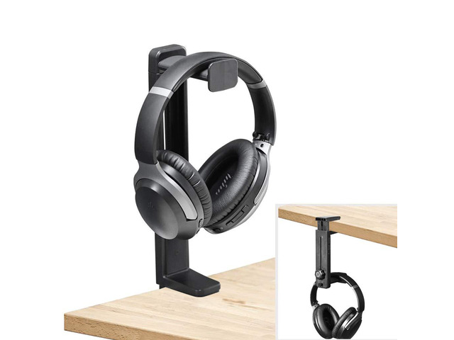 HS906 Headphone Stand & Hanger 2 in 1, Above & Under Desk Gaming Headset Holder Mount Hook with Height Adjustable & Rotating Clamp, Earphone Rack...