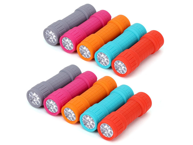 10-Pack 9-LED Mini Flashlight Set with AAA Batteries Included Small FLashlights with Lanyard, For Class Teaching, Camping, Wedding Favor, Bulk...