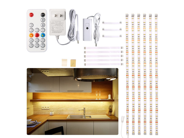 Under Cabinet LED Lighting Kit,Dimmable Strip Lights with RF Remote 6PCS 20inch, 24W Adapter, Hidden 2700K Warm White Set, 1500lm, Timing, Bright,...