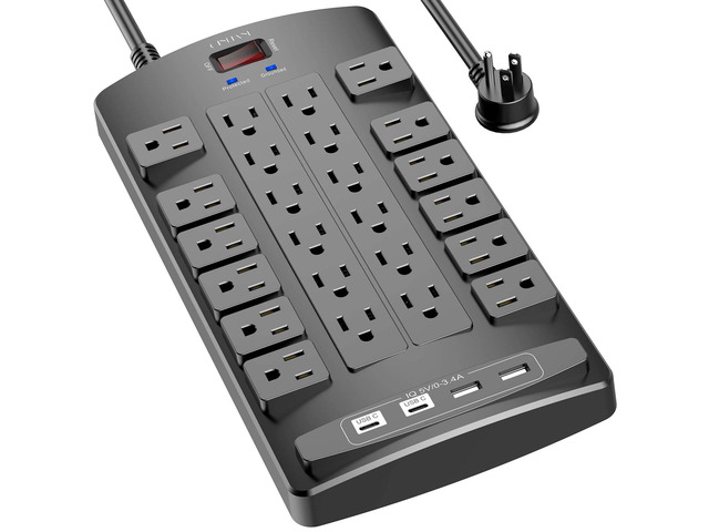 Surge Protector Power Strip - 6Ft Flat Plug Heavy Duty Extension Cord with 24 Outlets and 4 USB Ports(2 USB-C Ports), 4100J, for Home, Office,...