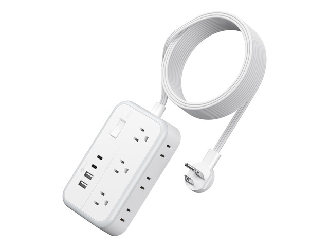 Extension Cord 15 ft, Power Strip with 6 Outlets 4 USB Charger(2 USB C Port), Flat Plug Outlet Extender Long Cord, Protection for Indoor, Home,...
