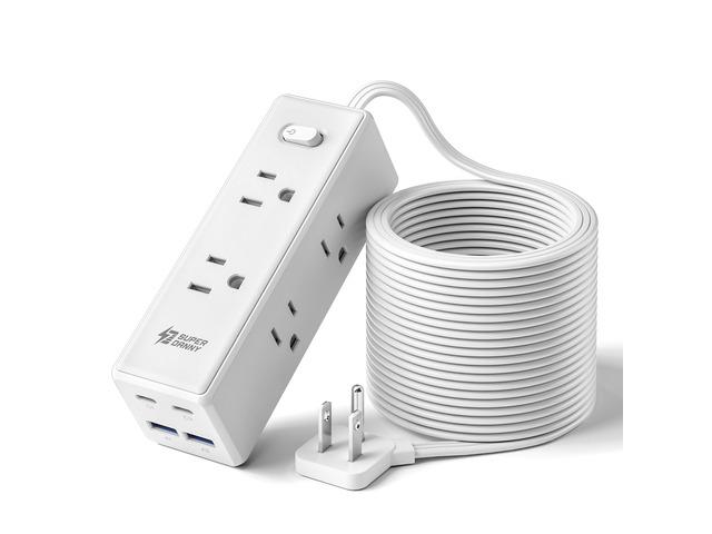 15Ft Extension Cord with Multiple Outlets, Flat Plug Power Strip Long Extension Cord with 6 Outlets, 4 USB Ports(2 USB C), Surge Protector for...