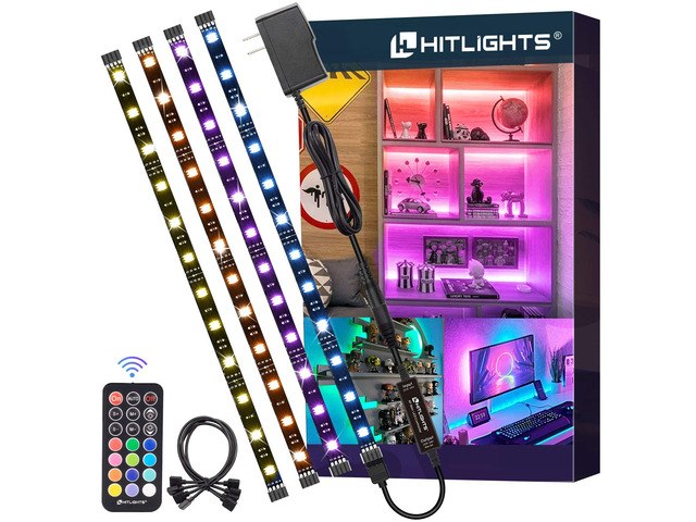 LED Strip Lights Kit, RGB Color Changing Tape Light Pre-Cut 4FT UL Listed with RF Remote 12V Power Supply Connectors, Dimmable 12 Colors 19 Dynamic...