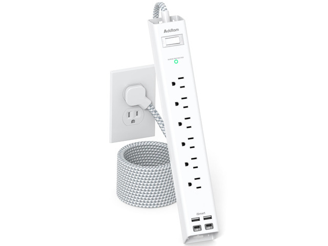Extension Cord 10 ft - Long Power Strip Surge Protector, 6 AC Outlet 4 USB (2 USB C), Flat Plug, Wall Mount, Multi Plug Outlet Extender Desk...