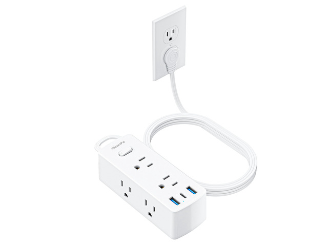 Flat Plug Power Strip with 10 FT Extension Cord, 6 Outlets 3 USB Ports(1 USB C), 3 Sided Outlet Extender for Home Office Travel Dorm Room...