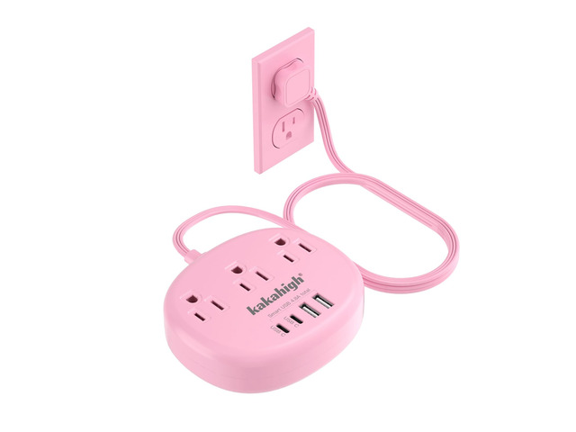 Pink Extension Cord with USB C - 5 FT Kawaii Power Strip 1625W Cute Extension Cord with 3 AC Outlet 4 USB (24W/4.8A), Compact for Cute Pink Kawaii...