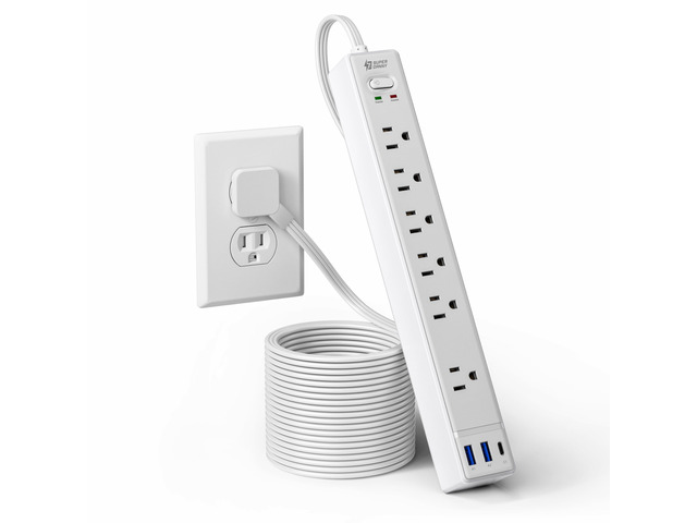 10Ft Flat Extension Cord with Multiple Outlets, Surge Protector Power Strip Flat Plug Power Strip with 6 Outlets & 3 USB, Charging Station for...