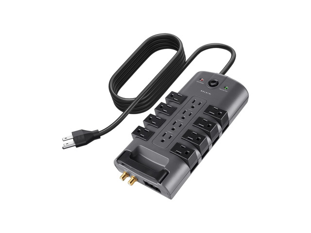 Surge Protector Power Strip w/ 8 Rotating & 4 Standard Outlets - 8ft Sturdy Extension Cord w/ Flat Pivot Plug for Home, Office, Travel, Desktop &...
