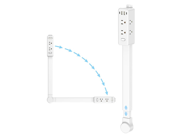 Outlet Extender Stick, Power Strip with 6 Outlets & 4 USB Ports, Extends 22'-34', Rotates 180°(90° per Side), Home Dorm Essential for Nightstand,...