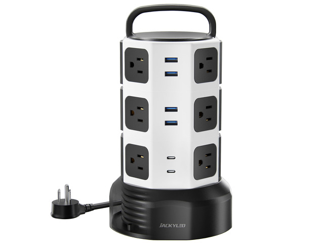 Power Strip Tower Surge Protector, 12 AC 6 USB (2 USB C), 1050J 6.5Ft Retractable Extension Cord with Multiple Outlets, 1625W/13A Outlet Extender,...