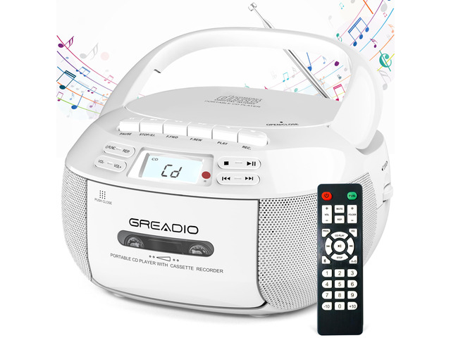 CD Player Boombox Cassette Player Combo with Bluetooth,AM/FM Radio,Stereo Sound with Remote Control,AUX/USB Drive,Tape Recording,AC/DC...