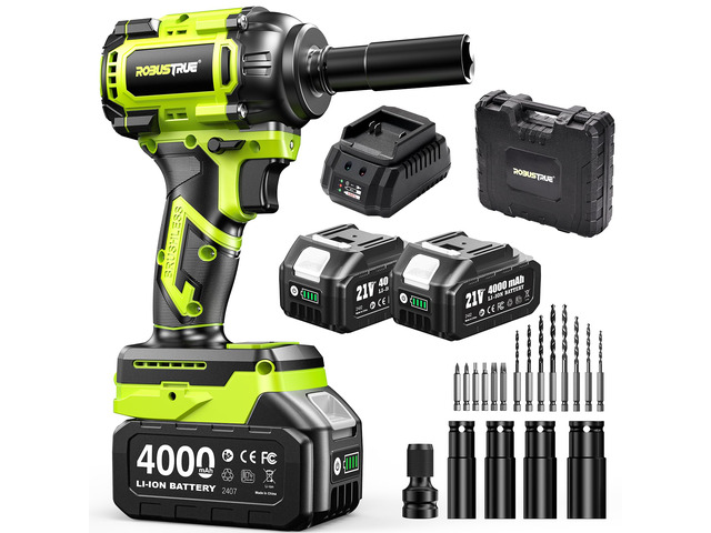 Cordless Impact Wrench, 590Ft-lbs (800N. m) Brushless 1/2 inch, 2800RPM High Torque Impact Gun, 2x 4.0Ah Battery, Charger, 4 Sockets, Electric...