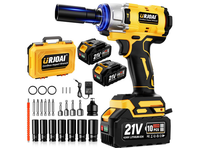 Cordless Impact Wrench - 590Ft-lbs (800N. m) Brushless 1/2 inch, 3300RPM High Torque Impact Gun, 2x 4.0Ah Battery, Charger & 7 Sockets, Electric...