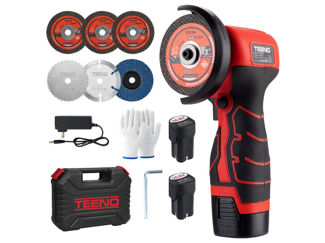 Cordless Angle Grinder Kit, 19,500 RPM Mini Electric Angle Grinding Tool with 2 pcs 16.8V 2000mAh Batteries and 6 Cutting Discs, 3-Inch Handheld...