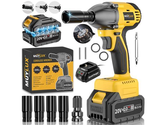 4.0Ah Battery Cordless Impact Wrench, Brushless 1/2 Impact Gun, 320Ft-lbs(430N. m) 20V High Torque Power Impact Driver, Electric Impact for Car Home