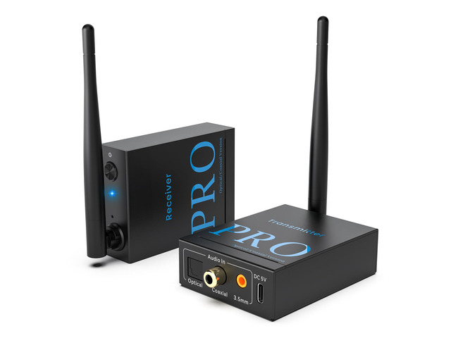 2.4GHz Wireless Audio Transmitter and Receiver (1 TX+1 RX), HiFi Audio, 20ms Low Latency, 328ft Long Range Wireless Kit for...