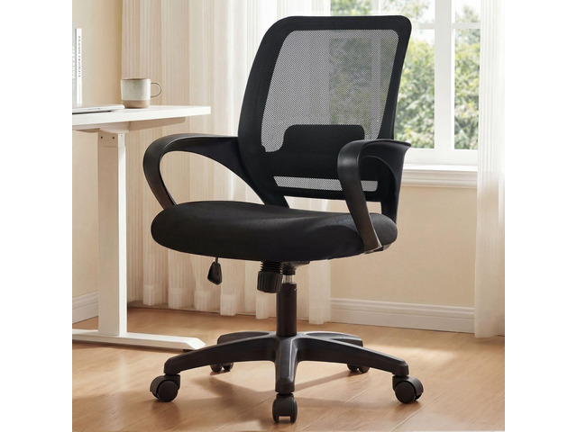 Home Office Desk Chair Ergonomic Mesh with Lumbar Support, Black Comfortable Mesh Support, Adjustable Height, 360° Swivel and Smooth Casters...