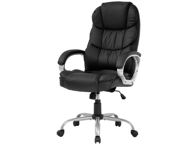 High Back Office Chair Black, PU Leather with Lumbar Support Ergonomic Desk Chair with Height Adjustment, Padded Backrest & Soft Seat Cushion ...