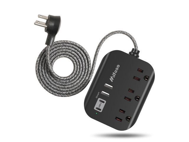 Travel Essentials, Power Strip with USB, Compact Flat Plug Extension Cord 5FT with 3 Outlets 4 USB Ports, Non Surge Cruise Must Haves, Cruise Ship...