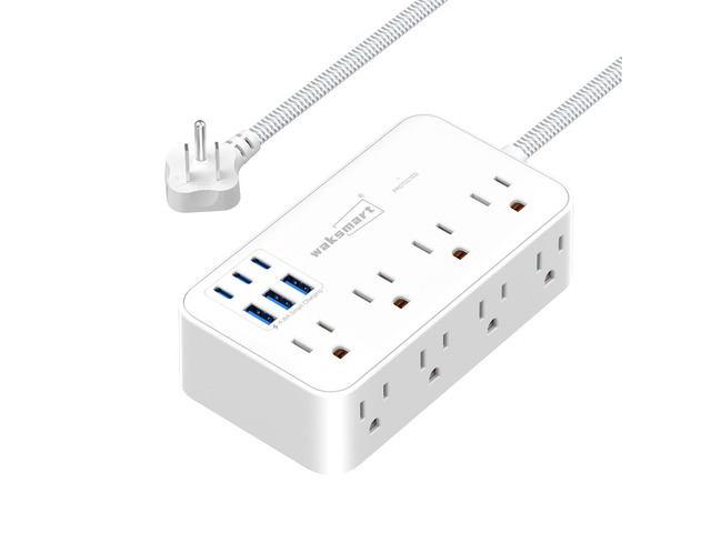 Surge Protector Power Strip with 8 AC Outlets 6 USB Ports 4.8A/24W Charging Station, 5ft Flat Extension Cord, Flat Plug, Wall Mount for Home,...