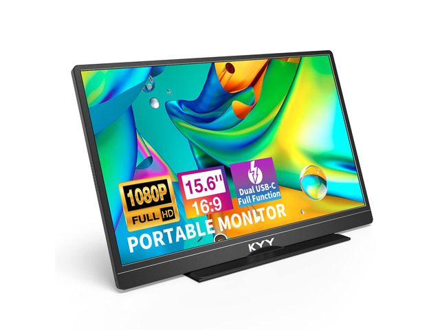 Portable Monitor Latest 15.6'' FHD 1080P USB-C HDMI Laptop Monitor w/Smart Cover Bag & Dual Speakers, External HDR Computer Screen, Travel Gaming...