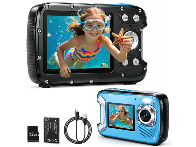 5K Underwater Camera 33FT Waterproof Camera with 32GB Card 96MP Autofocus Dual-Screen Selfie Underwater Camera for Snorkeling Waterproof Compact...