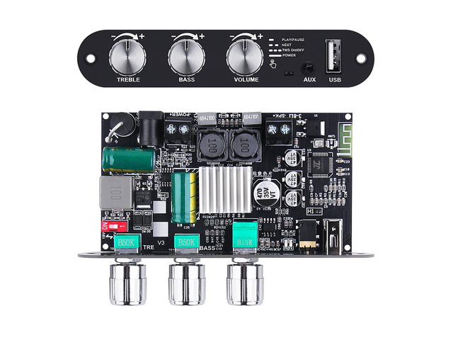 ZK-1001U Mono Bluetooth Amplifier Board, 100W Mono amp board with Bluetooth, USB and AUX inputs, TWS pairing and built-in boost circuit for DIY...