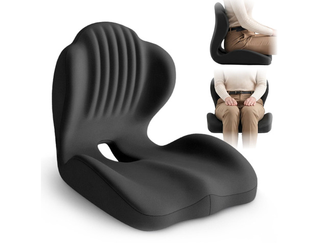 Ergonomic Seat Cushion with L-Shaped Design for Office Chair (Black) Memory Foam Orthopedic Cushion with Coccyx Hollow, Lumbar Support & Tailbone...