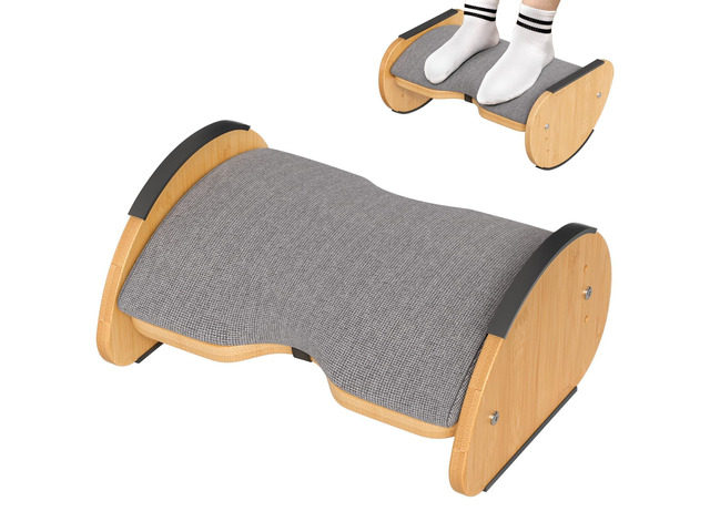 Bamboo Under Desk Footrest with Cushion 3-in-1, Reversible Ergonomic Wood Rocking Foot Rest for Under Desk at Work, Adjustable Foot Stools with...