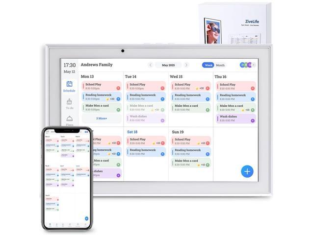 Digital Calendar 10.1 Inch Smart Electronic Planner, IPS Touch Screen, 32GB, Electronic Slideshow, Wall-mounted with Third-Party Calendar Sync,...
