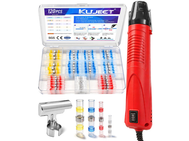Mini Heat Gun, 120PCS Solder Seal Wire Connectors Kit, 350W Dual-Temp Heat Gun for Shrink Tubing, Waterproof Heat Shrink Wire Repair Kit with...