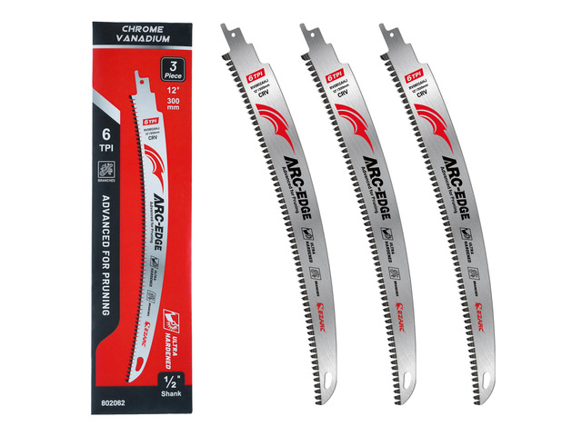 Arc Edge Reciprocating Saw Blades, 12-Inch 6TPI for Pruning, 3-Pack Arc Edge Design, Chrome Vanadium Steel, Fleam Ground Teeth, Deep Gullets, Up to...