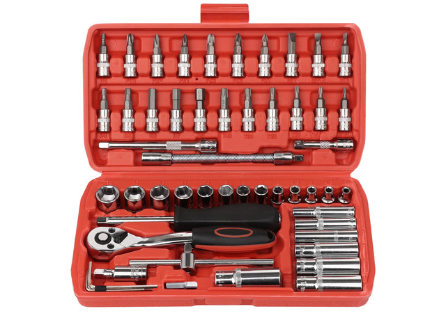 53 Pieces 1/4 inch Drive Socket Ratchet Wrench Set with 72 Tooth Reversible Ratchet, with Bit Socket Set and Extension Bar for Auto Repairing and...