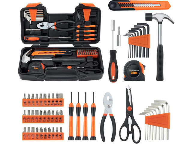 Household Tool Set, Orange Hand Kit with Storage Case, 58-Piece All Purpose Hand Tool Kit, General Small Tool Kit, for Home Garage, Office, College...