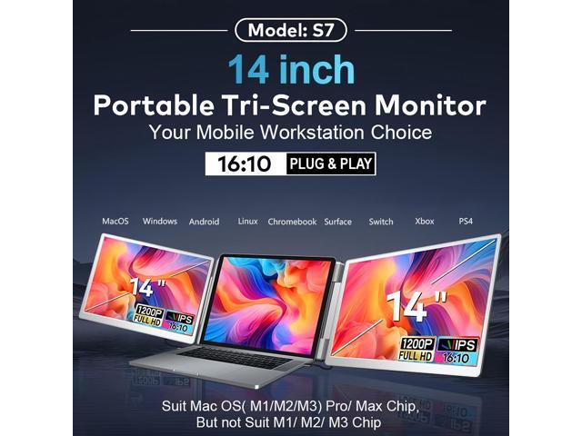 14 inch portable monitor Laptop Screen Extender 16:10, Tri-Screen Portable Monitor with two 14 inch screens IPS FHD 1200P HDR MiniHDMI USB-C USB-A...