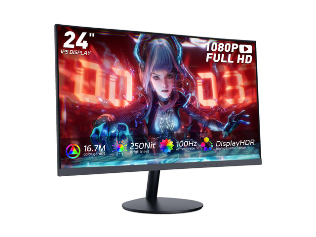 24' IPS FHD 100Hz Gaming Monitor, 1920x1080, 1ms MPRT, FreeSync/G-Sync, HDMI/DP, VESA 75x75mm, Low Blue Light, Compatible with 100Hz/75Hz/60Hz