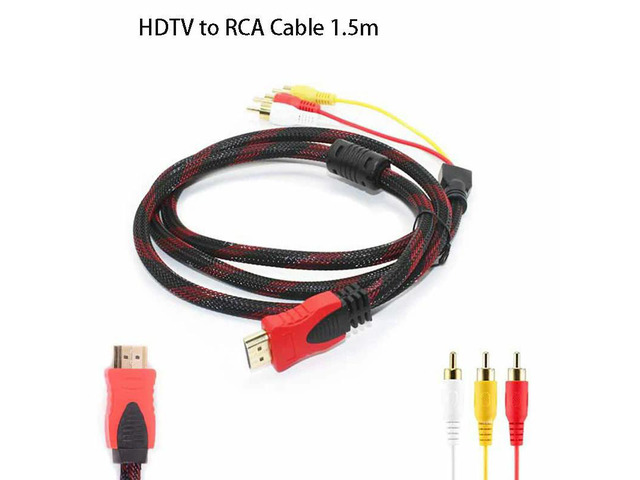 1.5M HDMI-compatible to 3RCA Cable Splitter Braid Ypbpr Convert AV Cord with Magnetic Ring HD Audio Video Wire Cable Splitter