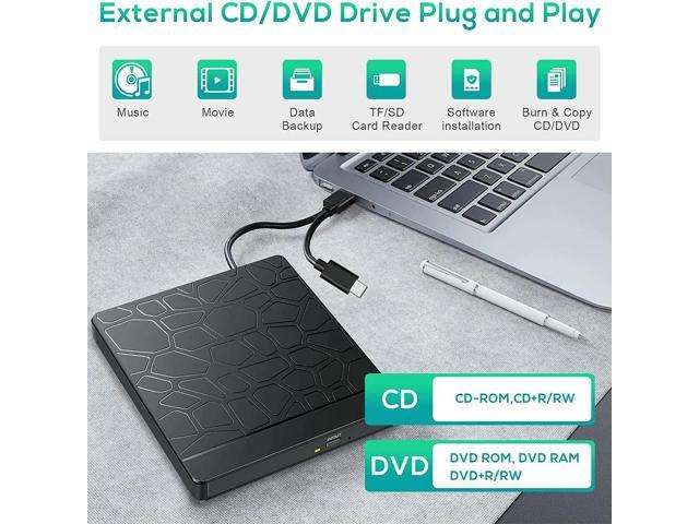 Computer External Optical Drive 2 in 1 Multi Function HUB DVD Recorder CD-R Writer Burner Dual USB Disk Micro SD TF Card Reader