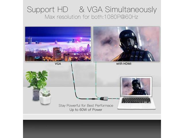 5 in 1 HUB USB 3.0 Type C to VGA HDMI-Compatible Output Extend Adapter 4K 1080P Video Converter Universal for Laptop Chromebook