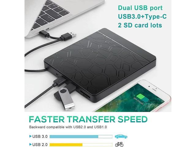 Computer External Optical Drive 2 in 1 Multi Function HUB DVD Recorder CD-R Writer Burner Dual USB Disk Micro SD TF Card Reader