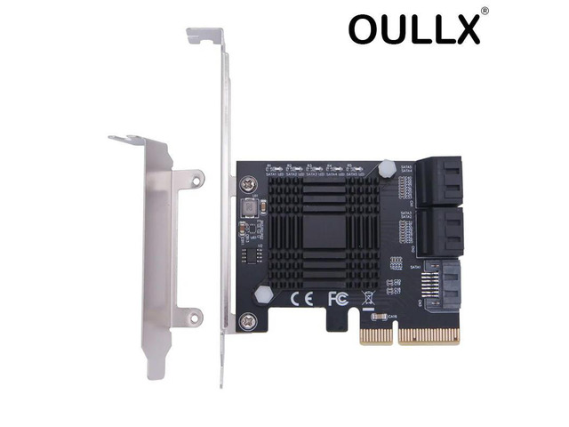 OULLX PCIE 4X To 5 Ports SATA 3.0 III 6 Gbps SSD Adapter PCI Express X4 Controller Board Expansion Card Support x4 x6 x8 x16