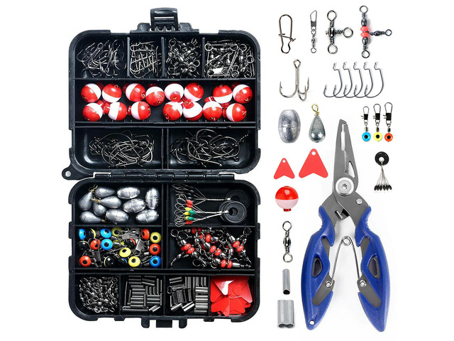 263pcs Fishing Accessories Set with Tackle Box Including Plier Jig Hooks Sinker Weight Swivels Snaps Sinker Slides